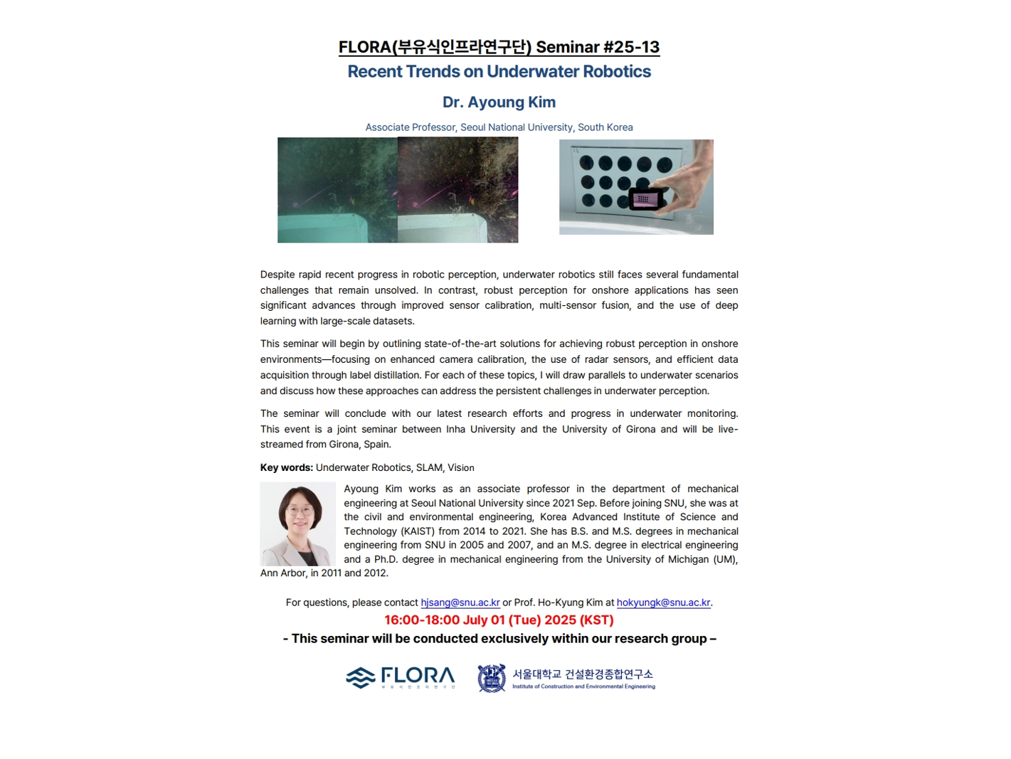 (Jul 1, 25) Recent Trends on Underwater Robotics, Prof. Ayoung Kim