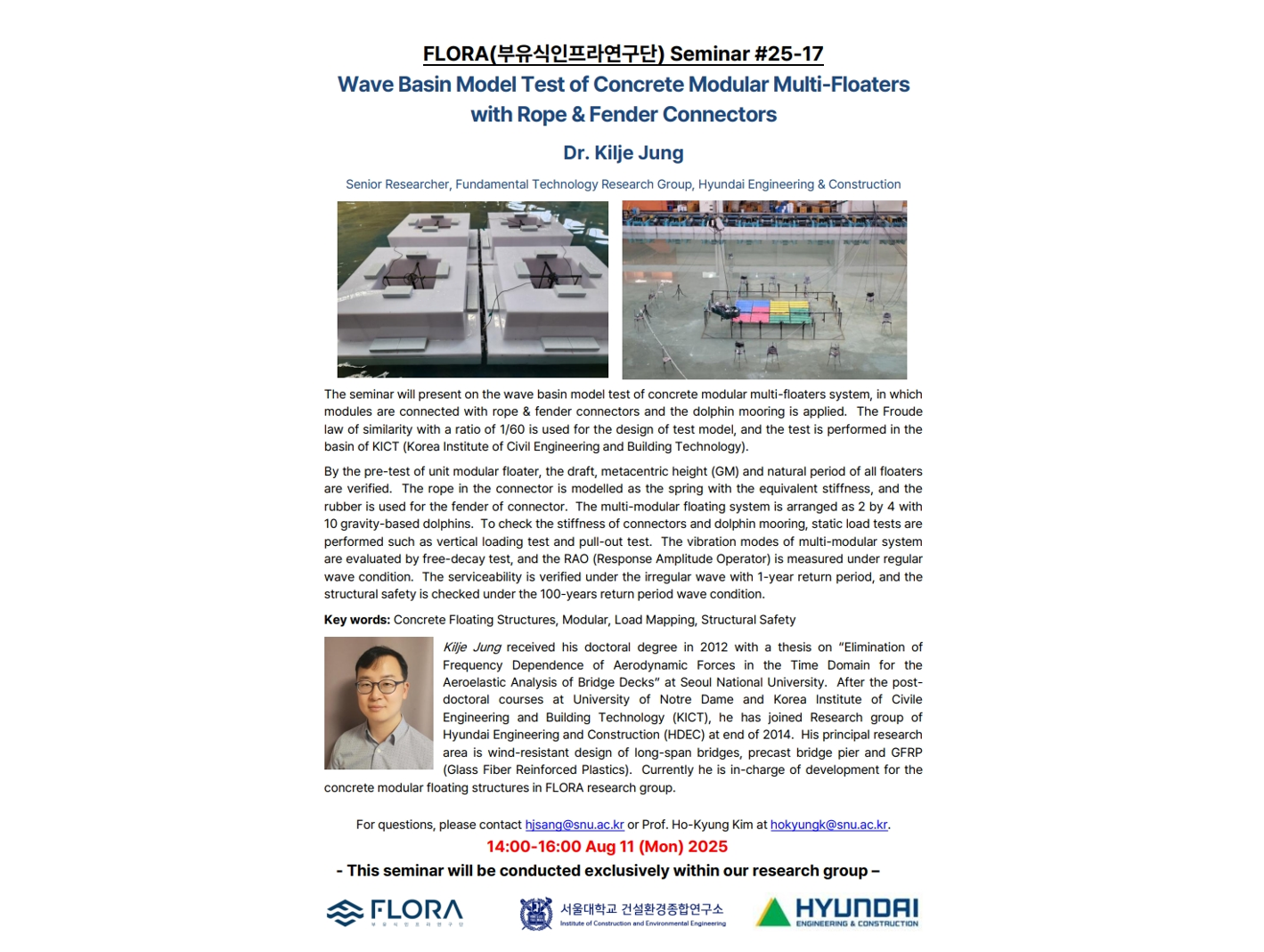 (Aug 11, 25) Wave Basin Model Test of Concrete Modular Multi-Floaters with Rope & Fender Connectors, Dr. Kilje Jung