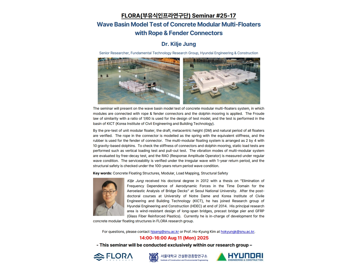 (Aug 11, 25) Wave Basin Model Test of Concrete Modular Multi-Floaters with Rope & Fender Connectors, Dr. Kilje Jung